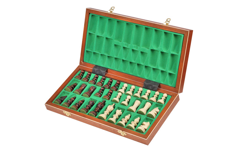 Jeu d'échecs OLYMPIQUE en bois de charme avec l'échiquier en marqueterie de bois d'acajou et sycomore, de taille moyenne (35 x 35 cm) - Ensemble Complet - Jeu d'échecs OLYMPIQUE en bois de charme avec l'échiquier en marqueterie de bois d'acajou et sycomore, de taille moyenne (35 x 35 cm) - Ensemble Complet