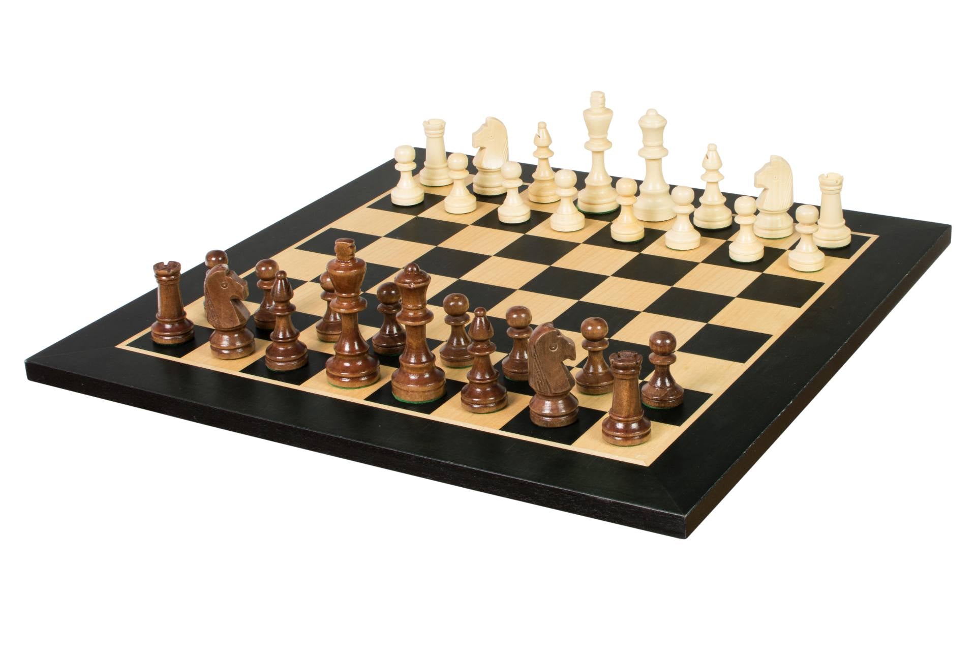 Jeu d'échecs de tournoi de Taille 4 - échiquier noir en marqueterie de bois sycomore + figurines Sunrise Staunton - 21718680a52f32a282bc41306f4d706a