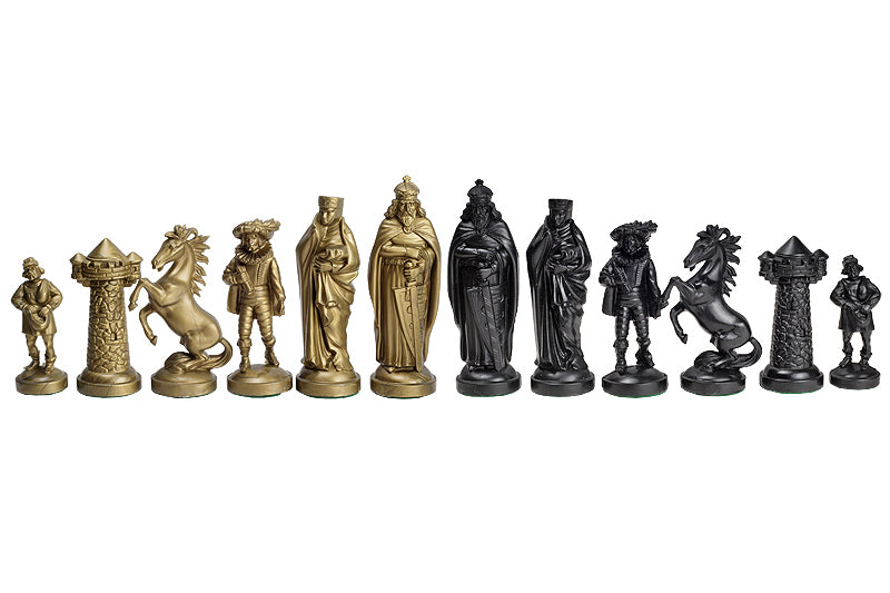 piezas de ajedrez de estilo medieval, en negro y dorado (rey de 98 mm) - piezas de ajedrez de estilo medieval, en negro y dorado (rey de 98 mm)