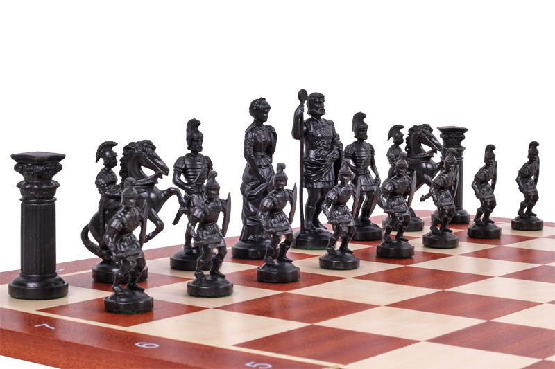 Figure di scacchi stilizzate dell'Impero Romano, nere e dorate, con peso in metallo (re 98 mm) - Figure di scacchi stilizzate dell'Impero Romano, nere e dorate, con peso in metallo (re 98 mm)