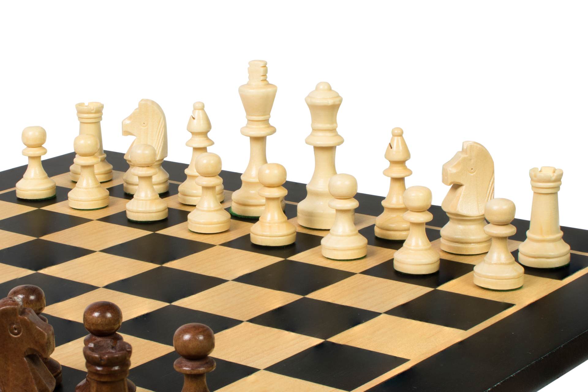 Jeu d'échecs de tournoi de Taille 4 - échiquier noir en marqueterie de bois sycomore + figurines Sunrise Staunton - 2314907b96ef3e20cad7189f3356a6e6