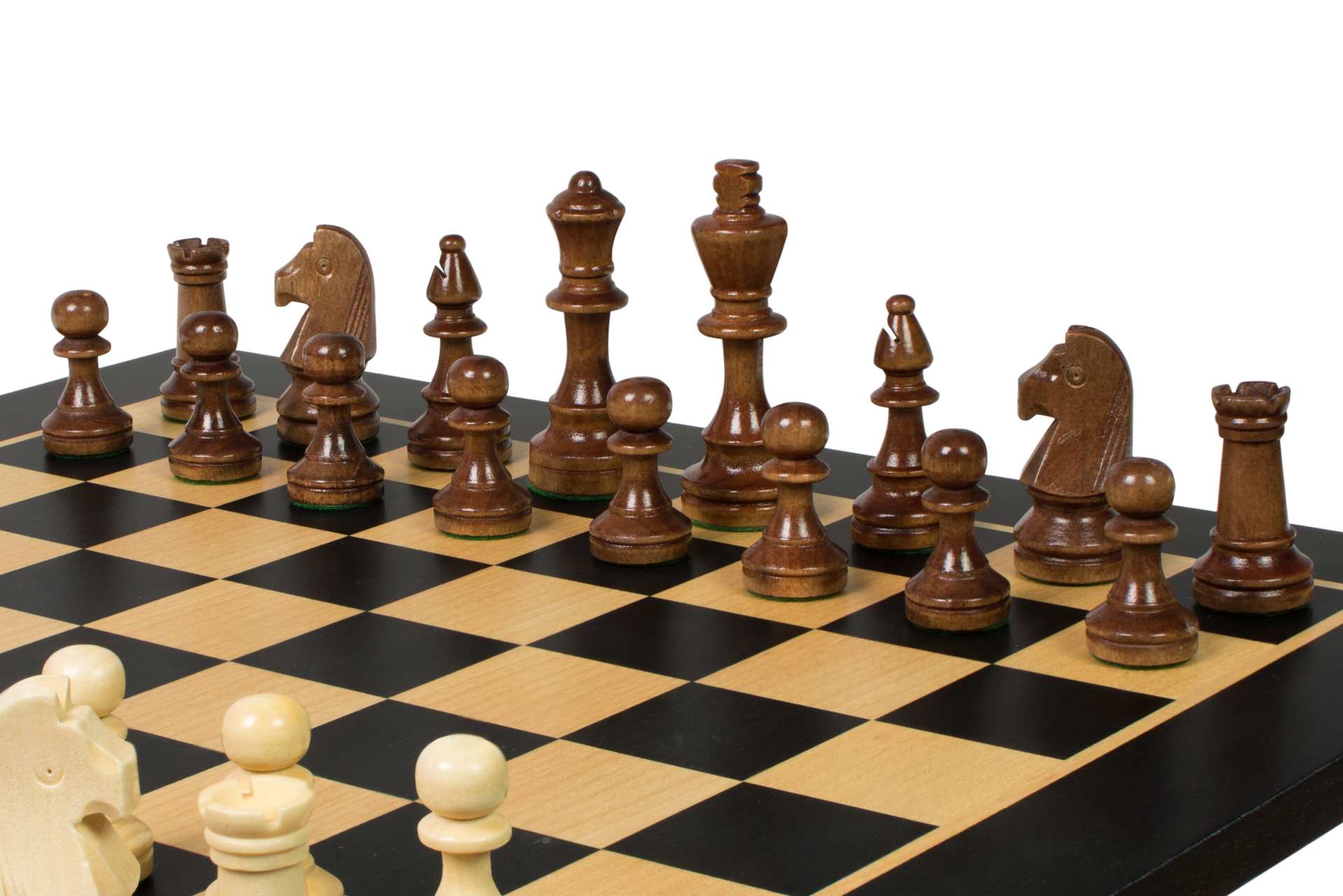 Jeu d'échecs de tournoi de Taille 4 - échiquier noir en marqueterie de bois sycomore + figurines Sunrise Staunton - e3676f415d0032f4298117e514466993