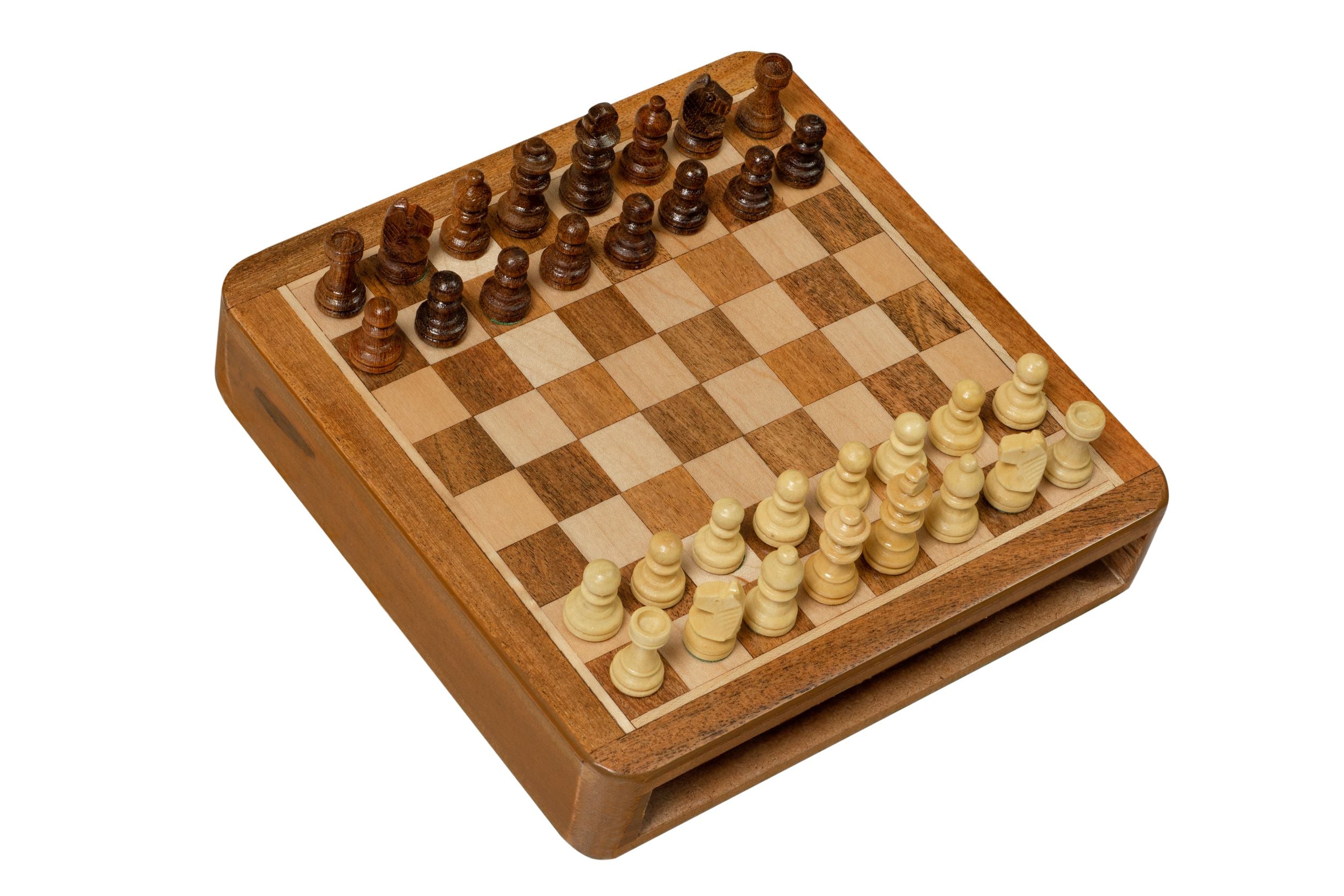 Juego de ajedrez MAGNÉTICO de 18 cm con tablero con incrustaciones y cajita para las piezas - Juego de ajedrez MAGNÉTICO de 18 cm con tablero con incrustaciones y cajita para las piezas