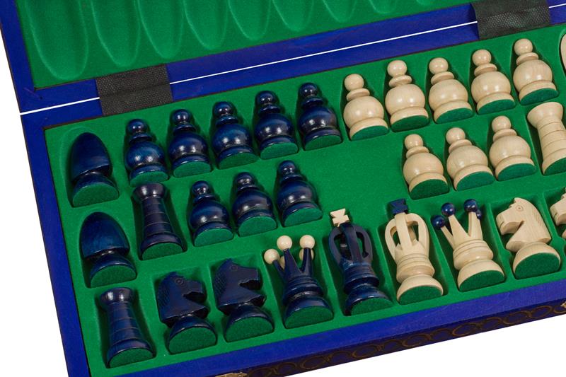 Juego de ajedrez de madera plegable Legado Azul 43,5 x 44 cm - Juego de ajedrez de madera plegable Legado Azul 43,5 x 44 cm