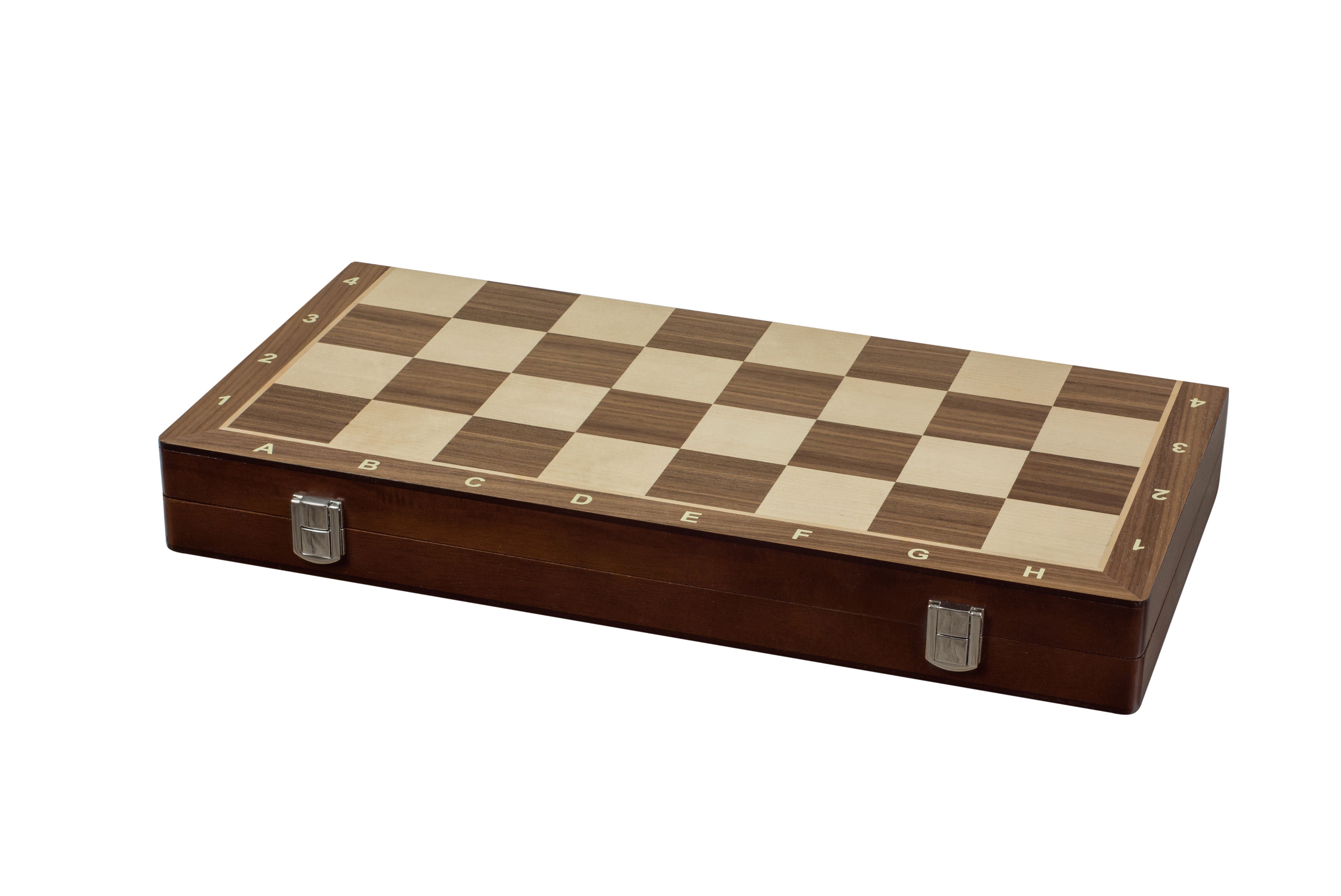 Estuche con incrustaciones de nogal / arce para piezas de ajedrez con altura de rey de hasta 90-96 mm - Estuche con incrustaciones de nogal / arce para piezas de ajedrez con altura de rey de hasta 90-96 mm
