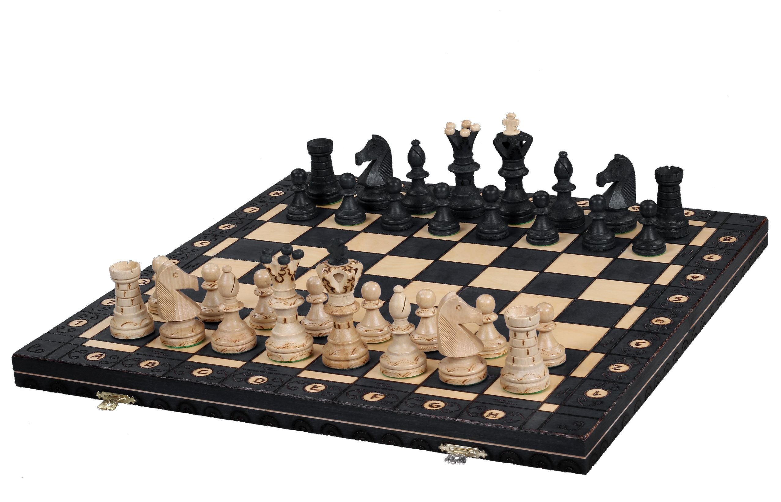 SCACCHI GRANDE NERO (54x54cm) - set di scacchi in legno con scacchiera bruciata - SCACCHI GRANDE NERO (54x54cm) - set di scacchi in legno con scacchiera bruciata