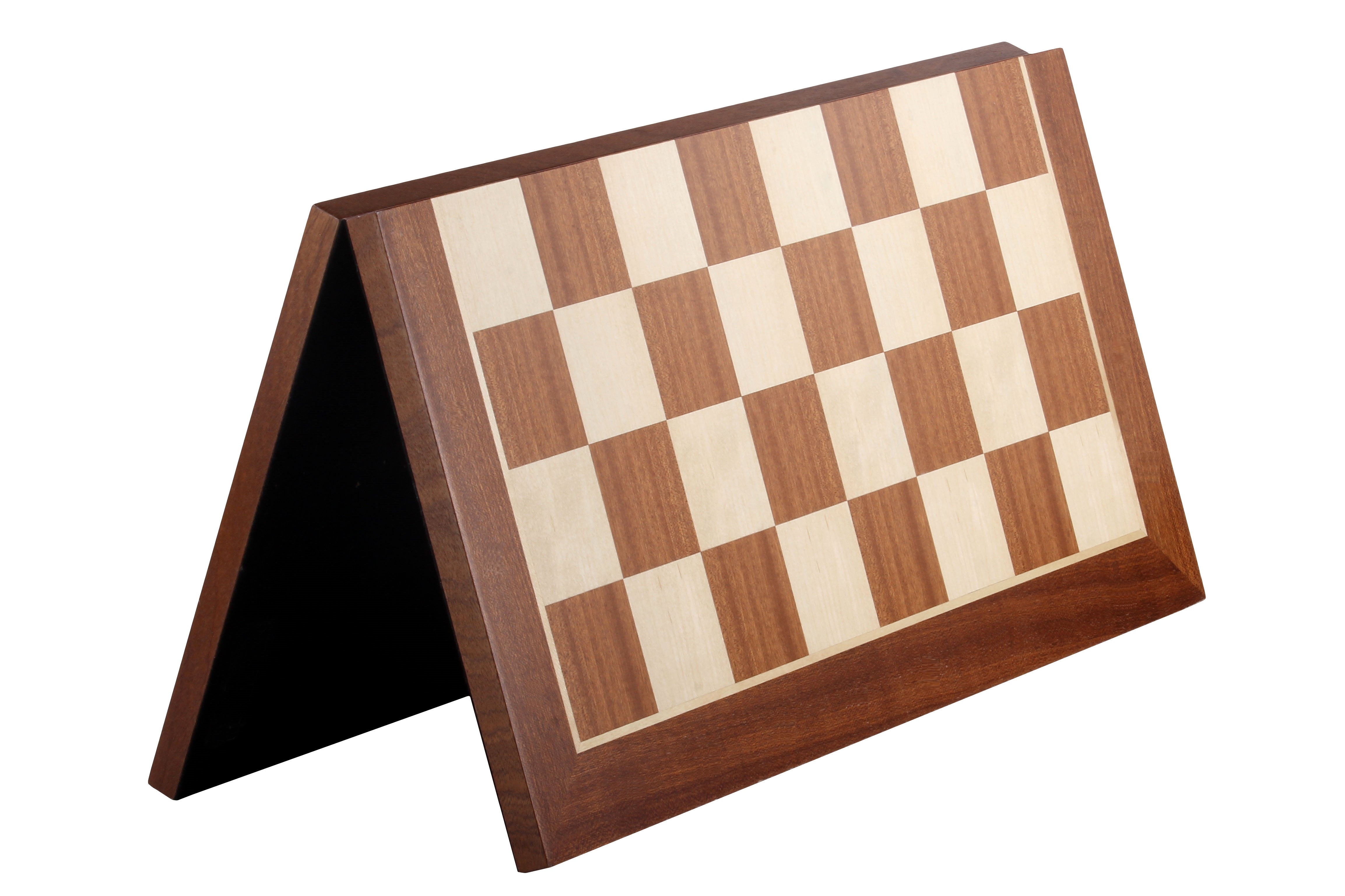 Echiquier pliant en marqueterie de bois d'acajou et sycomore - plateau pliant de Taille 6 sans coordonnées - Echiquier pliant en marqueterie de bois d'acajou et sycomore - plateau pliant de Taille 6 sans coordonnées