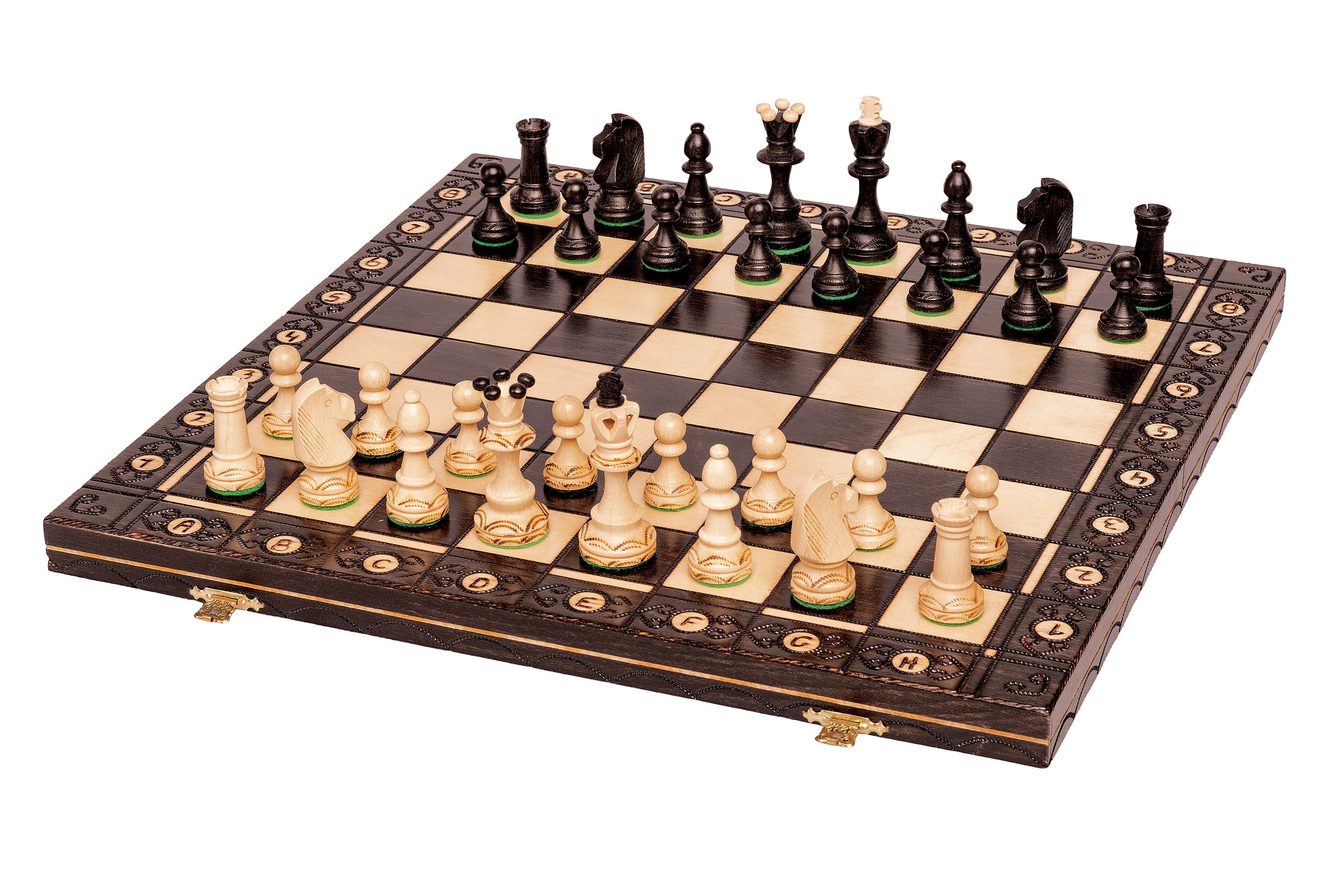 Holzschachspiel SENATOR 42×42 cm – geschnitzte Figuren, schwarz (König 80 mm, Spielanleitung, zusammenklappbar) - Holzschachspiel SENATOR 42×42 cm – geschnitzte Figuren, schwarz (König 80 mm, Spielanleitung, zusammenklappbar)