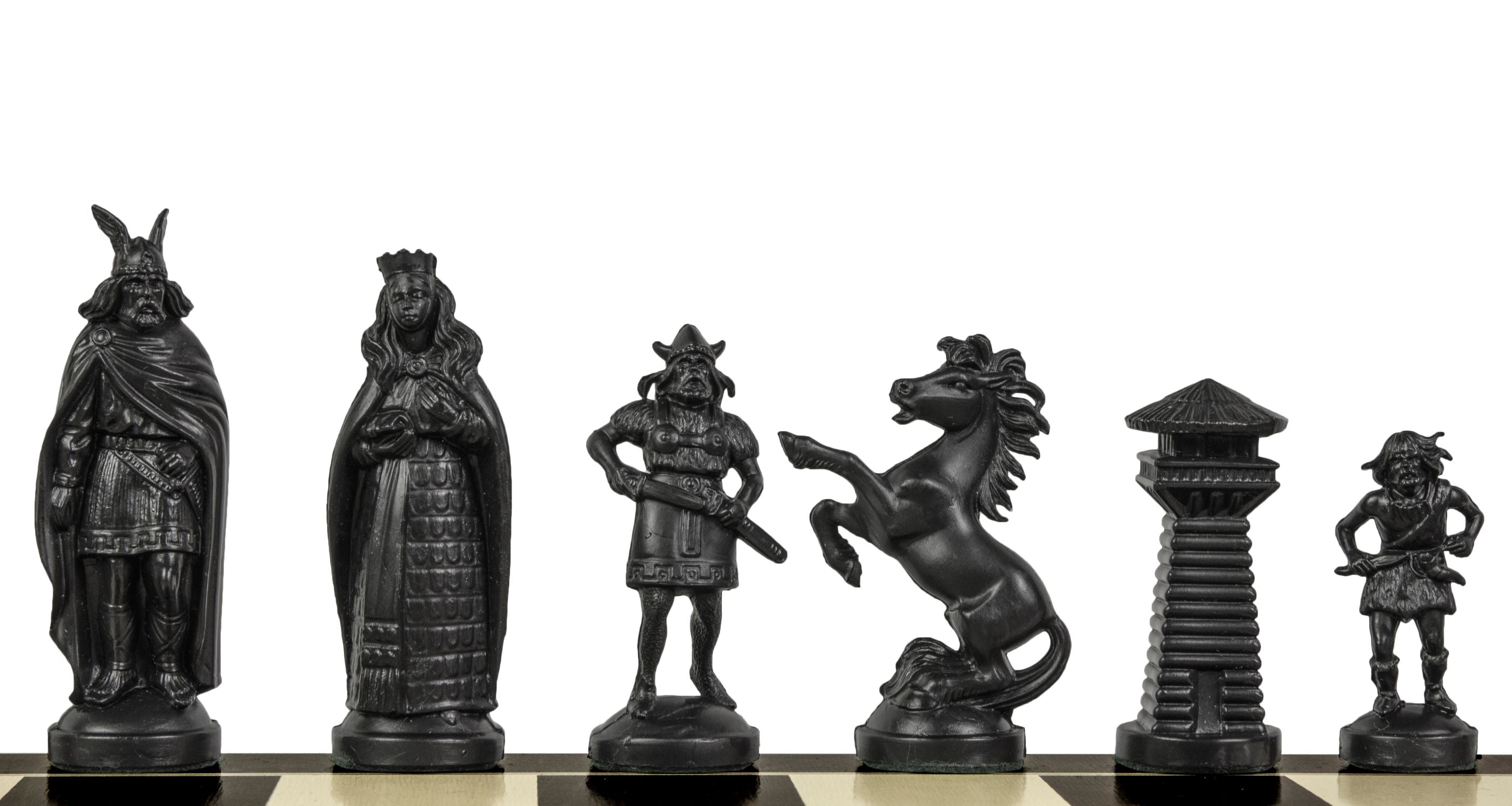 Figury szachowe stylizowane na Wikingów, kremowo-czarne (król 98 mm) - Figury szachowe stylizowane na Wikingów, kremowo-czarne (król 98 mm)
