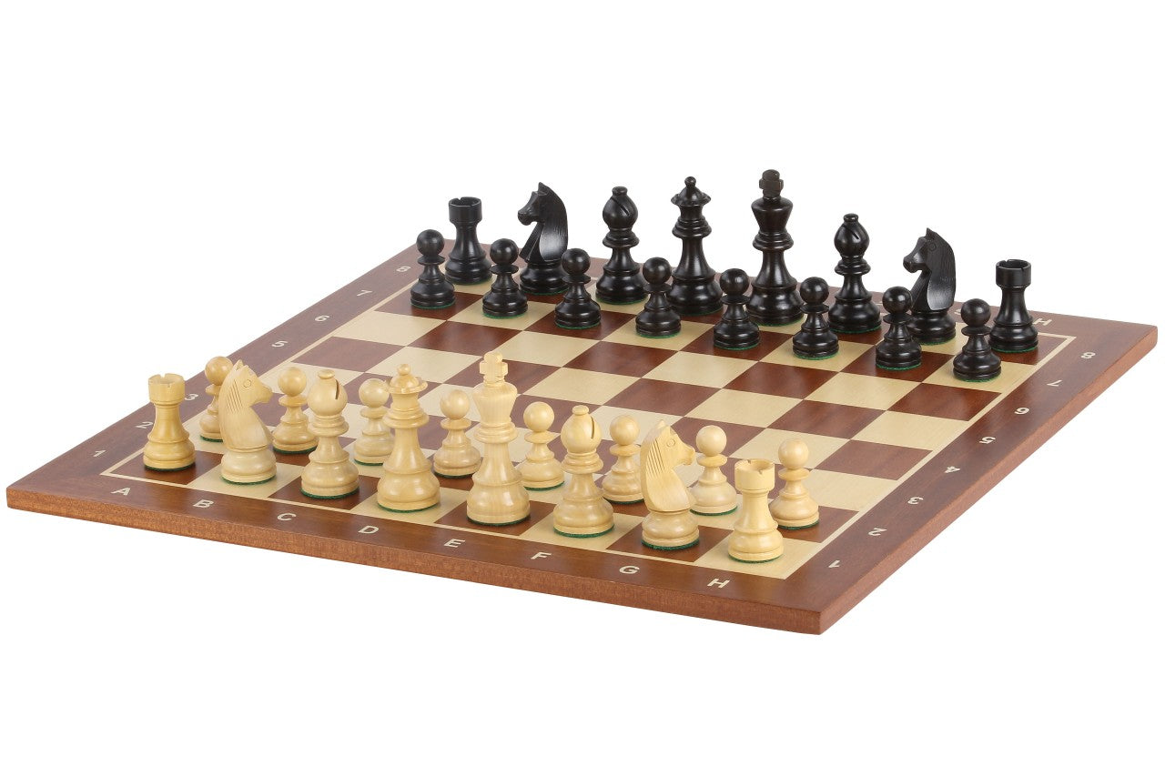 Échiquier avec coordonnées en marqueterie de bois d'acajou et sycomore + Pièces d'échecs Timeless Ebonized - Ensemble de taille 6 - b8b8dda22aeb9413cb06e6d4423d07c1