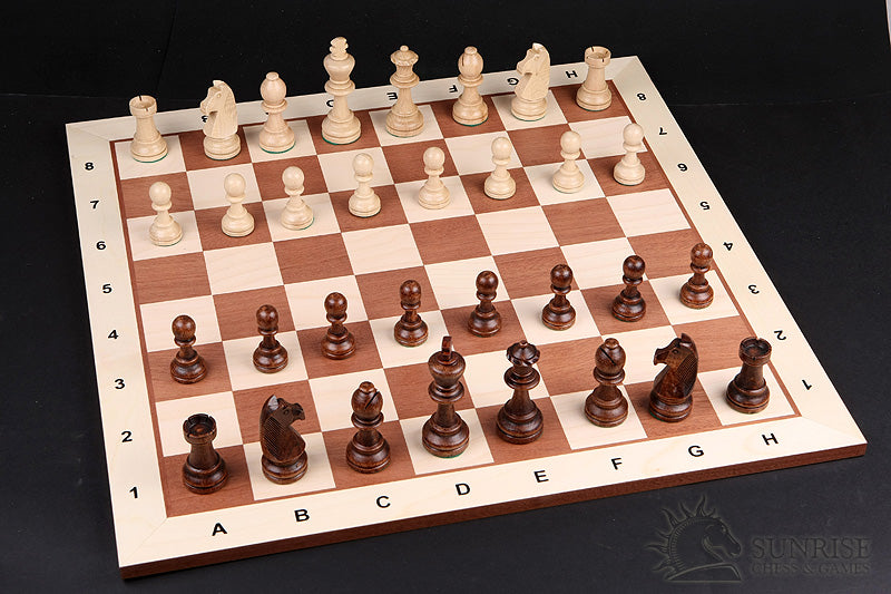 Tablero de ajedrez n.º 5 (con notación) de arce y caoba (marquetería) - borde claro - Tablero de ajedrez n.º 5 (con notación) de arce y caoba (marquetería) - borde claro