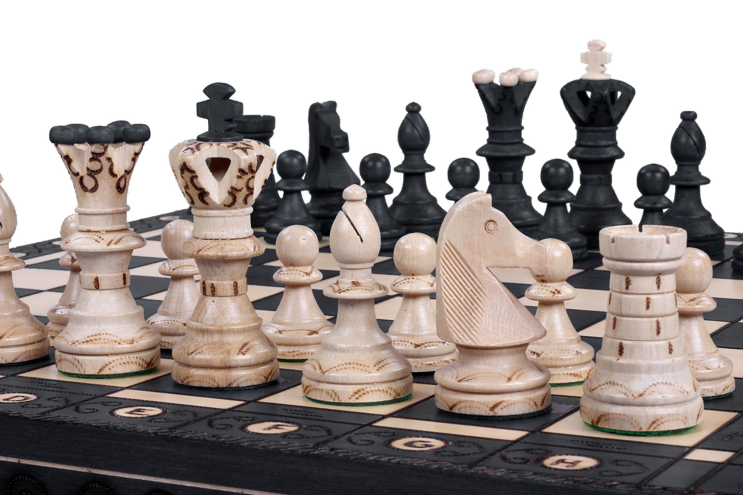 SCACCHI GRANDE NERO (54x54cm) - set di scacchi in legno con scacchiera bruciata - SCACCHI GRANDE NERO (54x54cm) - set di scacchi in legno con scacchiera bruciata