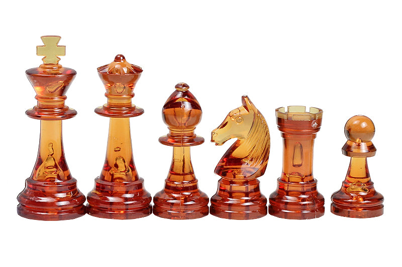 Staunton Schachfiguren Nr. 6, transparent bernsteinfarben (König 96 mm) - Staunton Schachfiguren Nr. 6, transparent bernsteinfarben (König 96 mm)