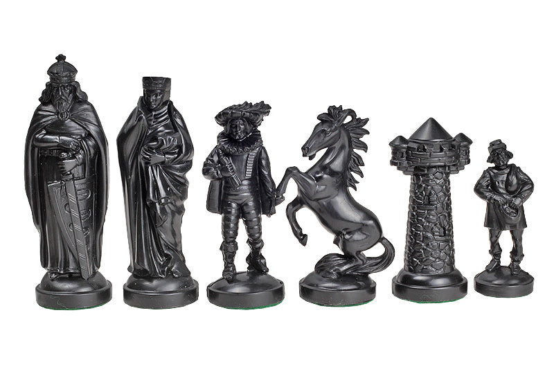 piezas de ajedrez de estilo medieval, en negro y dorado (rey de 98 mm) - piezas de ajedrez de estilo medieval, en negro y dorado (rey de 98 mm)