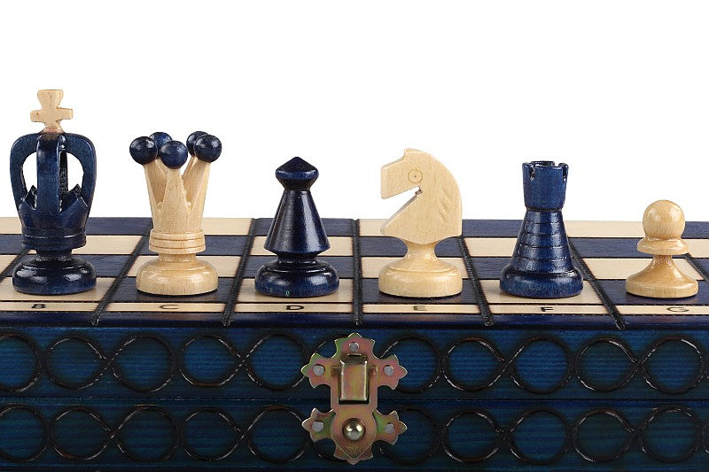 Juego de ajedrez de madera azul 34 x 34 cm Sevilla - Juego de ajedrez de madera azul 34 x 34 cm Sevilla