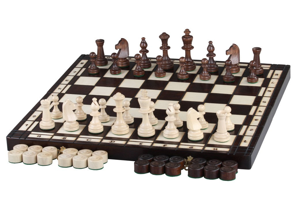 Schach + Dame 2 in 1 Spiel aus Holz, Maße 50x50 cm, KH90mm - Schach + Dame 2 in 1 Spiel aus Holz, Maße 50x50 cm, KH90mm