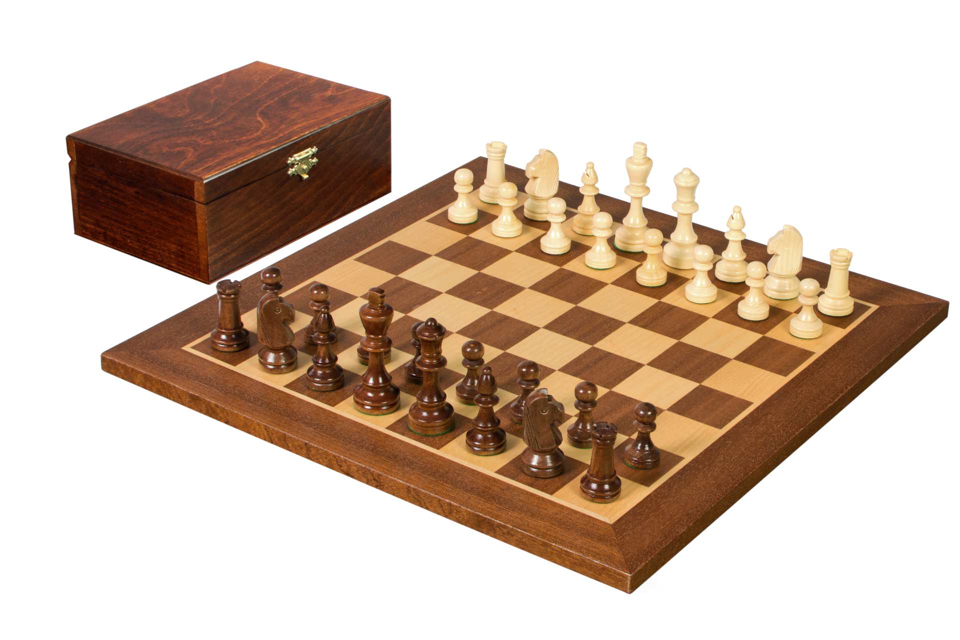 Juego de ajedrez de torneo nº 4 - tablero de 40 mm + piezas Sunrise Staunton de 78 mm en baúl de madera - Juego de ajedrez de torneo nº 4 - tablero de 40 mm + piezas Sunrise Staunton de 78 mm en baúl de madera