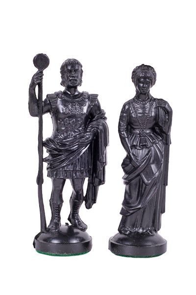 Figure di scacchi stilizzate dell'Impero Romano, nere e dorate, con peso in metallo (re 98 mm) - Figure di scacchi stilizzate dell'Impero Romano, nere e dorate, con peso in metallo (re 98 mm)