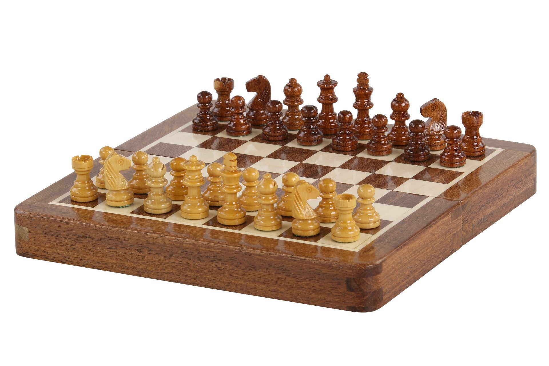 Szachy MAGNETYCZNE mini z intarsjowaną szachownicą 18 cm - uniwersalny prezent - Szachy MAGNETYCZNE mini z intarsjowaną szachownicą 18 cm - uniwersalny prezent