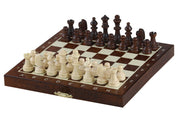 Jeu d'échecs MAGNETIQUE MINI en bois de charme, pliant, de petite taille (20 x 20cm) - Ensemble Complet