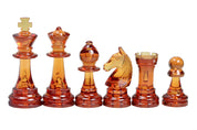 Staunton Schachfiguren Nr. 6, transparent bernsteinfarben (König 96 mm)