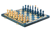 Jeu d'd'échecs INDIEN Blue en bois de charme, de grande taille  (54 x 54cm) - Ensemble Complet