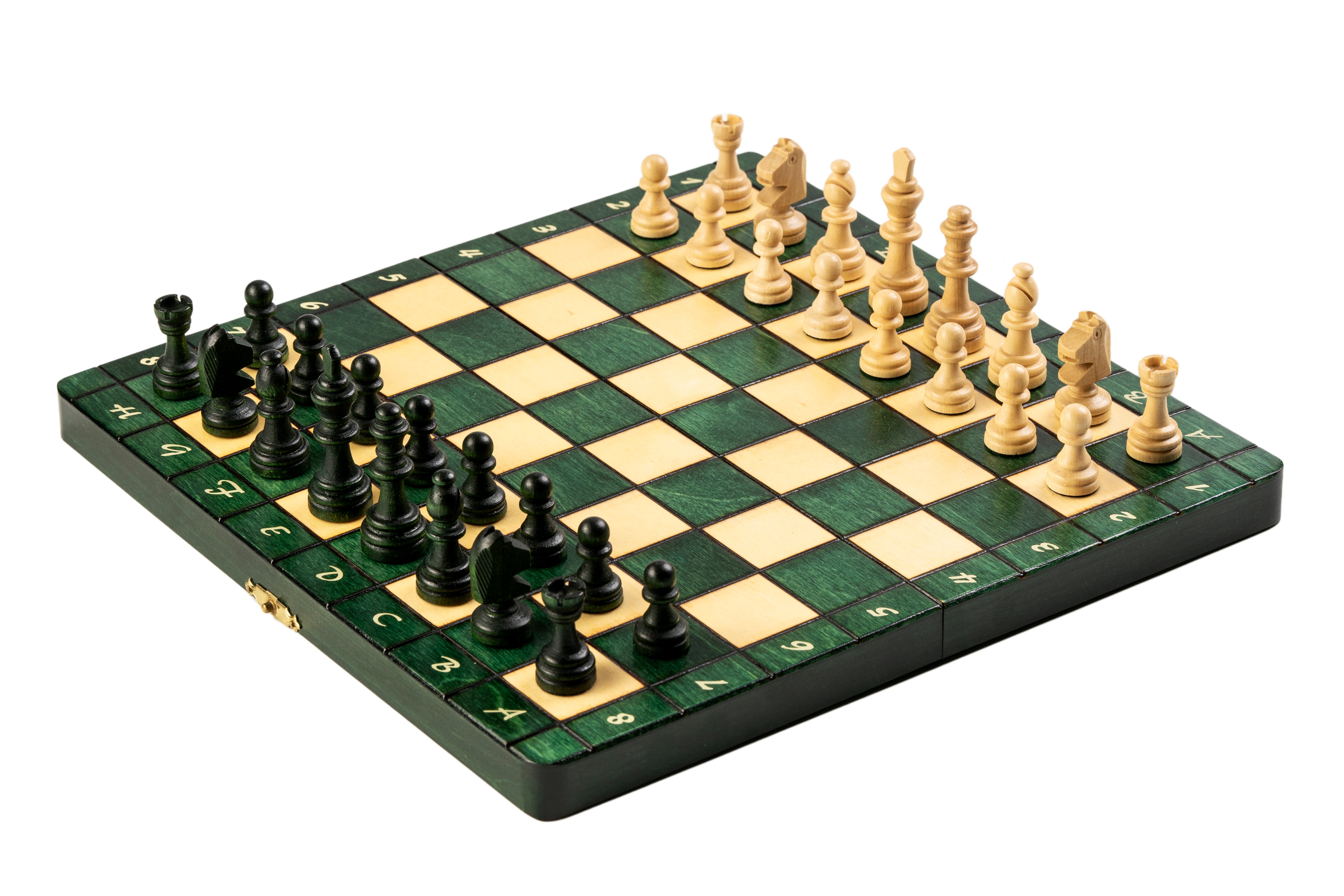 Jeu d'échecs MAGNETIQUE Vert en bois de charme, pliant, de petite taille (28 x 28cm) - Ensemble Complet, couleur verte - Jeu d'échecs MAGNETIQUE Vert en bois de charme, pliant, de petite taille (28 x 28cm) - Ensemble Complet, couleur verte
